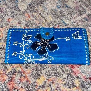 Blue and White Floral and Butterfly Wallet.